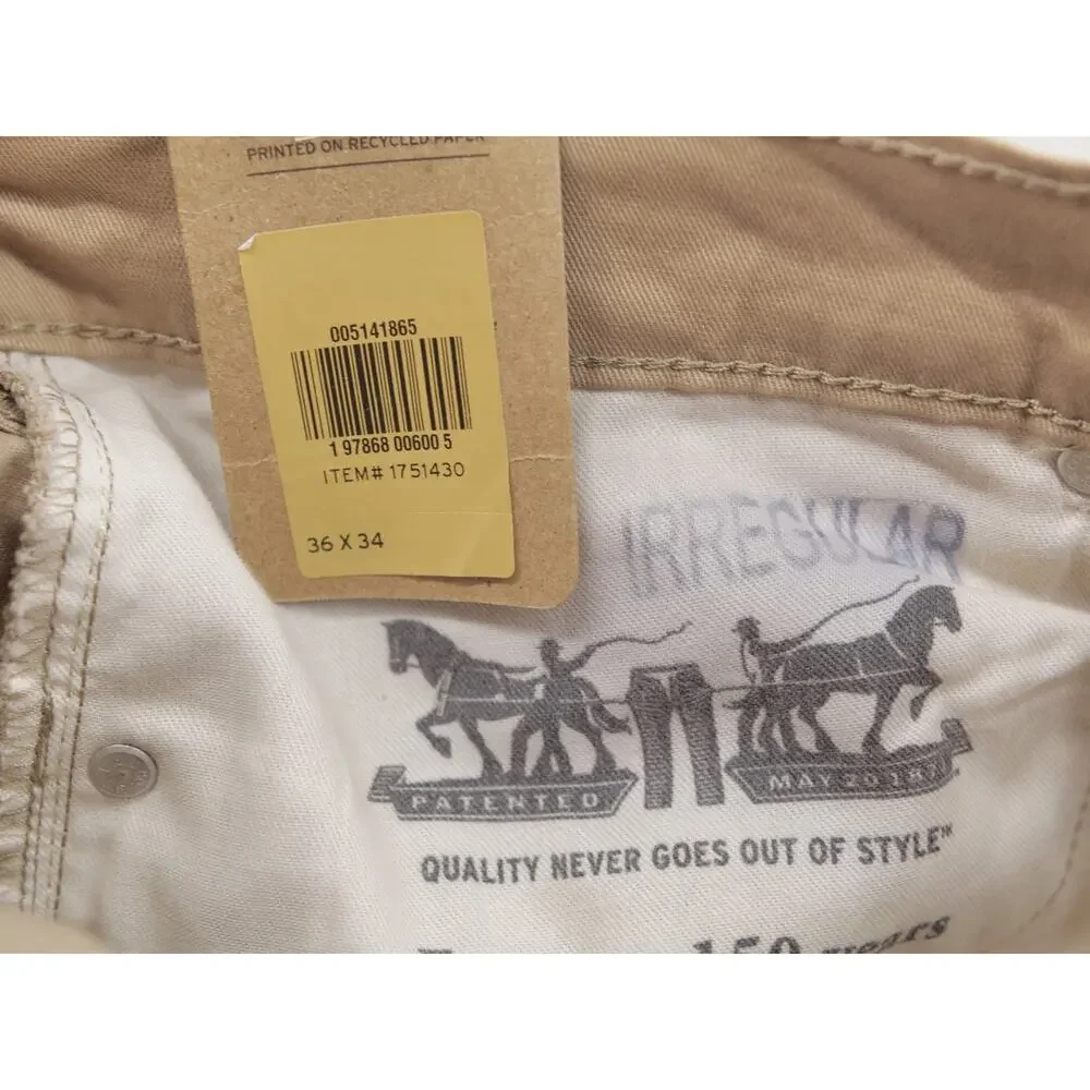 Levi's 514 NWT Straight Leg Pants Men's 36x34 Tan Khaki Stretch Twill Casual